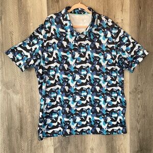 Maelreg Performance Polo Mens 2XL Blue Abstract Short Sleeve Golf Polo Shirt